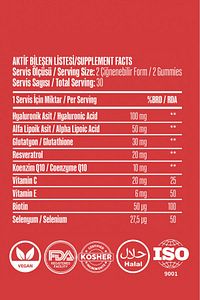 Cilt Vitamini Çiğnenebilir Vegan Gummy, Hyaluronic Acid, Vitamin C, Glutatyon, Q10, Ala, Biotin ürün fotoğrafı