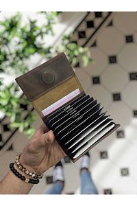 Visso 660 Hakiki Deri Mıknatıslı Kapak Akordeon Kartlık Kadın Erkek Kartlık Cüzdan Çanta ürün fotoğrafı