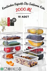 10 Adet Kendinden Kapaklı Derin Dondurucuya Uygun Saklama Kabı 2 Lt ürün fotoğrafı