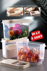 Multibox 10 Lt Kolay Kayar Kapaklı Çok Amaçlı Erzak, Bakliyat Vs. Saklama Kabı 3 Adet ürün fotoğrafı