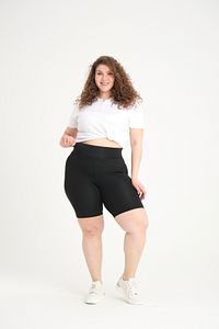 Curve Kadın Büyük Beden Yüksek Bel Toparlayıcı Örme Biker Şort Kısa Siyah Tayt ürün fotoğrafı
