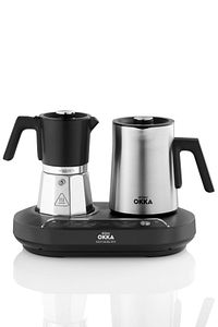 OK0027 OKKA Rich Moka Pot Karıştırıcılı Metal İtalyan ve Türk Kahve Makinesi - Krom 5 Fincan ürün fotoğrafı