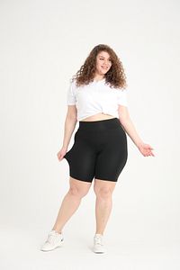 Curve Kadın Büyük Beden Yüksek Bel Toparlayıcı Örme Biker Şort Kısa Siyah Tayt ürün fotoğrafı
