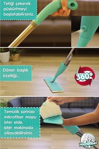 Sprey Mop 3 Adet Mikrofiber Mop Paspas Temizlik Seti Krem ürün fotoğrafı