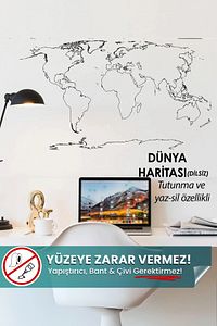 Dilsiz Dünya Haritası - Yapışkansız Tutunma Ve Yaz-sil Özellikli Akıllı Kağıt (ÜLKE BÖLMESİZ) ürün fotoğrafı