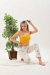 Kadın Güneş Baskılı %100 Pamuklu Yumuşak Örme Yazlık Pijama Altı ürün fotoğrafı