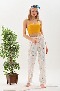 Kadın Güneş Baskılı %100 Pamuklu Yumuşak Örme Yazlık Pijama Altı ürün fotoğrafı