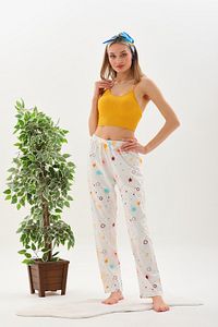 Kadın Güneş Baskılı %100 Pamuklu Yumuşak Örme Yazlık Pijama Altı ürün fotoğrafı