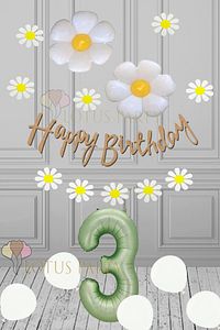 Papatyalı Doğum Günü Part Seti Papatya Folyo Balon - Papatya Banner - Yeşil Rakam Folyo Balon 3 Yaş ürün fotoğrafı