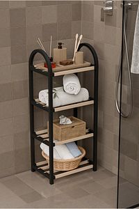 Chawood Mini Ahşap Çubuklu 4 Bölmeli Siyah Banyo Düzenleyici Masif Ahşap Ayakkabılık Raf Ünitesi ürün fotoğrafı