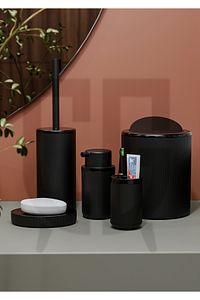 5 Parça Black & Black Banyo Seti Çöp Kovası Diş Fırçalık Sabunluk Fırçalık Seti ürün fotoğrafı