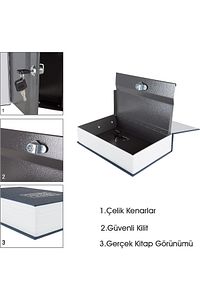 Altın Para Saklama Kutusu Kitap Görünümlü Çelik Mini Kasa Evrak Takı Para Saklama Kilitli Sandık ürün fotoğrafı