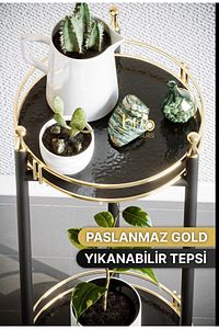 Servis Sunum İkramlık Kek Pasta Standı Sunumluk Lüks Metal Gold 2 Katlı Tepsi Servis Arabası ürün fotoğrafı
