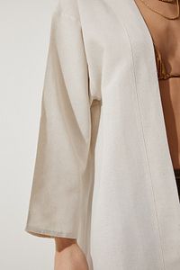 Kadın Krem Salaş Keten Viskon Kimono BH00388 ürün fotoğrafı