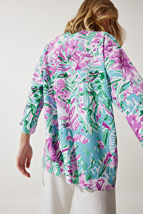 Kadın Çağla Yeşili Pembe Desenli Viskon Kimono EN00615 ürün fotoğrafı
