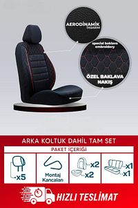 Dacia Duster Uyumlu Universal Oto Koltuk Kılıfı Gof Siyah-kırmızı ürün fotoğrafı