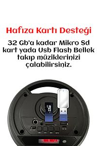 Bluetooth Hoparlör Parti Hoparlörü Karaoke Mikrofon Kumanda Işıklı Ses Bombası Radyo Usb Sd Girişli ürün fotoğrafı