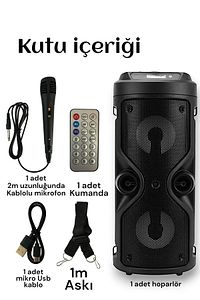 Bluetooth Hoparlör Parti Hoparlörü Karaoke Mikrofon Kumanda Işıklı Ses Bombası Radyo Usb Sd Girişli ürün fotoğrafı