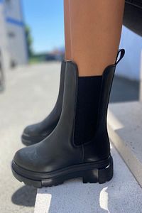 Kadın Lastikli Günlük Siyah Bot Kaymaz Taban (TABAN 5 CM) ürün fotoğrafı