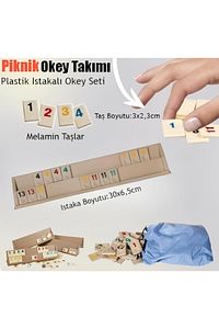Piknik Okey Plastik Okey Takımı Iskambil Kart Hediyeli 4x Istakalı Melamin Taşlı Aile Oyun Seti ürün fotoğrafı