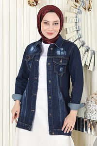 Düğmeli Kot Ceket Koyu Kot 6009 ürün fotoğrafı