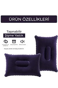 Kadife Kaplı Şişme Yastık - Kamp Yastığı / Seyahat Yastığı 1 Adet ürün fotoğrafı