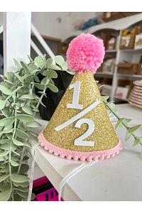 Yarım Yaş Half Birthday Altı Ay Kınası Gold Pembe Şapka ürün fotoğrafı