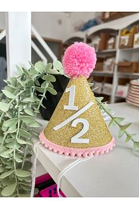 Yarım Yaş Half Birthday Altı Ay Kınası Gold Pembe Şapka ürün fotoğrafı