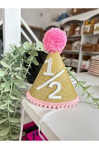 Yarım Yaş Half Birthday Altı Ay Kınası Gold Pembe Şapka ürün fotoğrafı