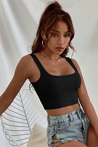 Kadın Siyah Askılı Crop Top Bluz ürün fotoğrafı