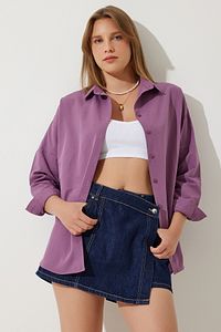 Kadın Koyu Lila Oversize Uzun Basic Gömlek DD00842 ürün fotoğrafı