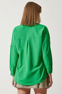Kadın Koyu Yeşil Oversize Uzun Basic Gömlek  DD00842 ürün fotoğrafı