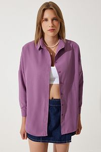 Kadın Koyu Lila Oversize Uzun Basic Gömlek DD00842 ürün fotoğrafı