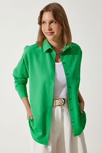 Kadın Koyu Yeşil Oversize Uzun Basic Gömlek  DD00842 ürün fotoğrafı