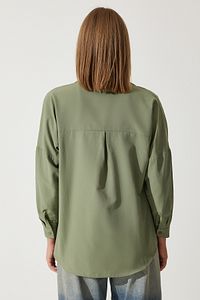 Kadın Haki Oversize Uzun Basic Gömlek DD00842 ürün fotoğrafı