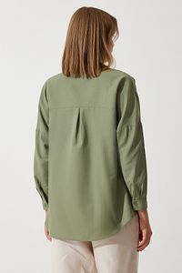 Kadın Haki Oversize Uzun Basic Gömlek DD00842 ürün fotoğrafı