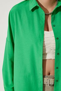 Kadın Koyu Yeşil Oversize Uzun Basic Gömlek  DD00842 ürün fotoğrafı