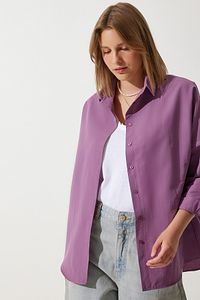 Kadın Koyu Lila Oversize Uzun Basic Gömlek DD00842 ürün fotoğrafı