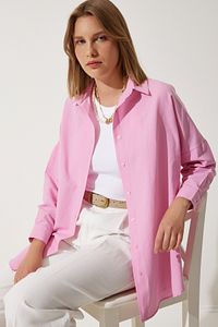 Kadın Pembe Oversize Uzun Basic Gömlek  DD00842 ürün fotoğrafı