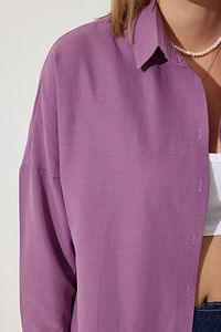 Kadın Koyu Lila Oversize Uzun Basic Gömlek DD00842 ürün fotoğrafı