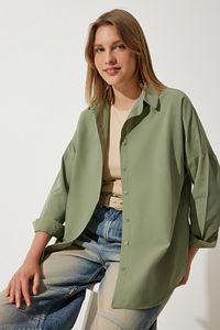 Kadın Haki Oversize Uzun Basic Gömlek DD00842 ürün fotoğrafı