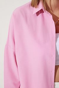Kadın Pembe Oversize Uzun Basic Gömlek  DD00842 ürün fotoğrafı