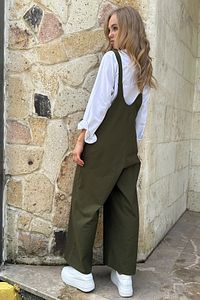 Kadın Haki Önü Cepli Askılı Gabardin Bahçıvan Tulum ALC-X12186 ürün fotoğrafı