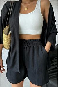 Kadın Rahat Kesim Kimono Alt Üst Şortlu Yazlık Takım ürün fotoğrafı