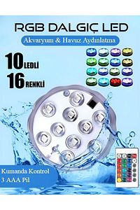 Rgb Led Işık Su Geçirmez Kumandalı Havuz-Akvaryum-Nargile Ledi Dekoratif Su Altı Aydınlatma Lambası ürün fotoğrafı