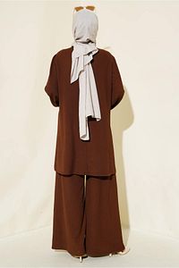 Kadın Kahverengi Tunik Pantolon Alt Üst Takım 6663 ürün fotoğrafı