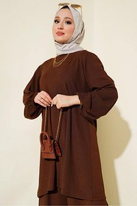 Kadın Kahverengi Tunik Pantolon Alt Üst Takım 6663 ürün fotoğrafı