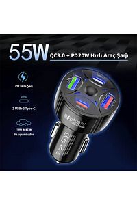 P48 4 in 1 PD20W + QC3.0 Araç İçi Çakmaklık Hızlı Şarj Başlığı SİYAH ürün fotoğrafı