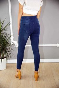 Kadın Mavi Beli Lastikli Tayt Kot Pantolon ürün fotoğrafı