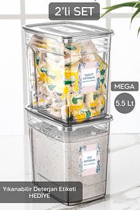 2'li Mega Etiketli Deterjan Saklama Kutusu Lena Pratik Kapaklı Tablet Deterjan Saklama Kabı 2x5,5 Lt ürün fotoğrafı